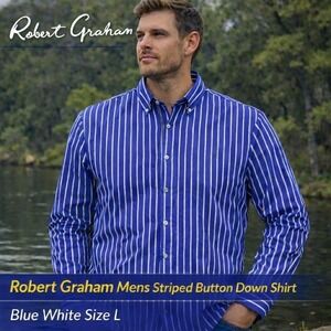 Robert Graham Mens Striped Button Up Shirt Blue White Size Large